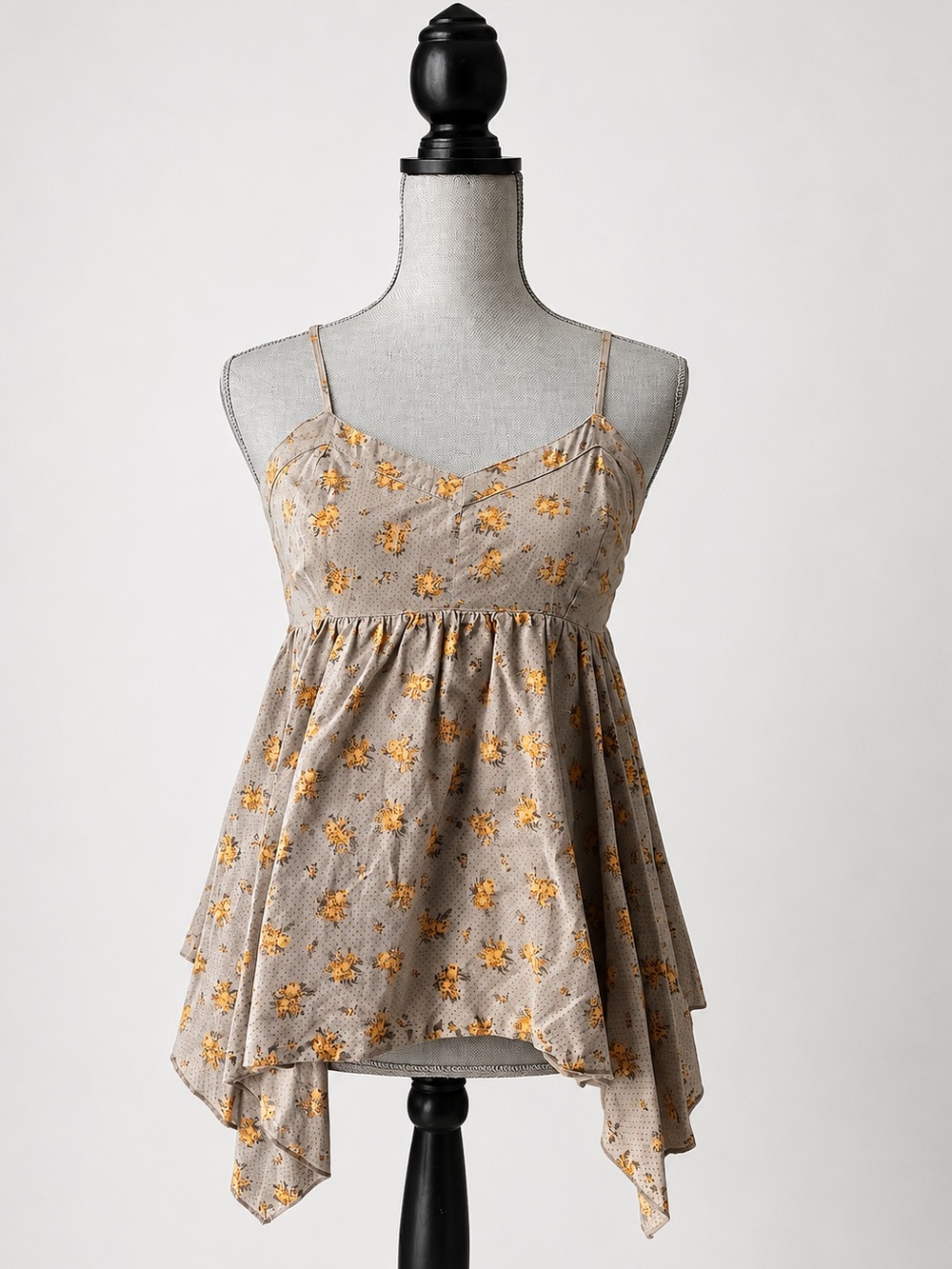 MUDD vintage Y2K sage green floral handkerchief hem babydoll sleeveless top MED